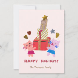 söta katter med presentlådor rosa julkort