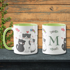 Söta Katter Meow Hjärtan Tematiserad Monogram Mugg