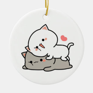Söta katter mochi julgransprydnad keramik