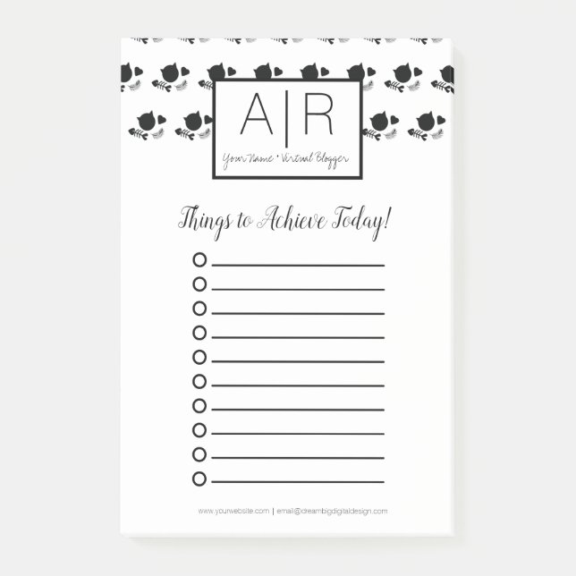 Söta katter Monokrom Svart och Vitt Post-it Block (Framsida)