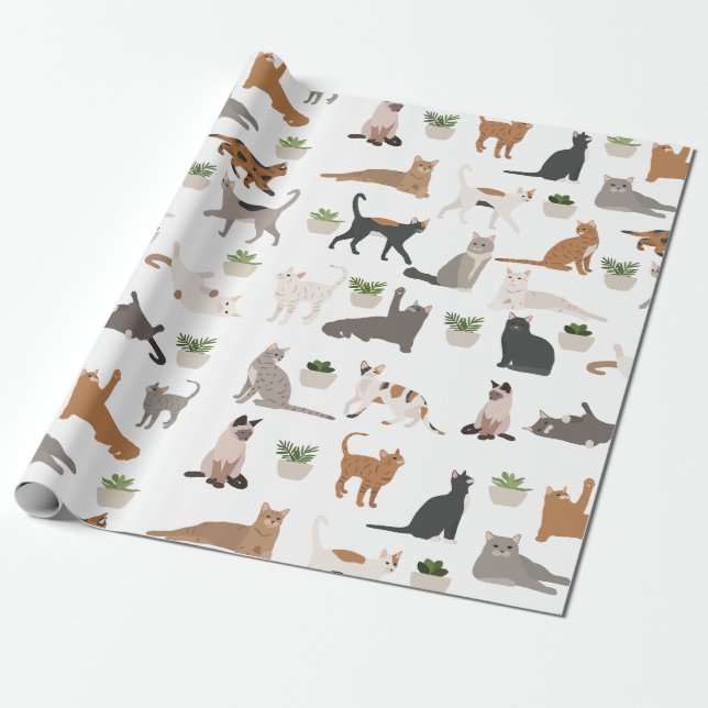 Söta katter och krukväxter  presentpapper (Utrullad)