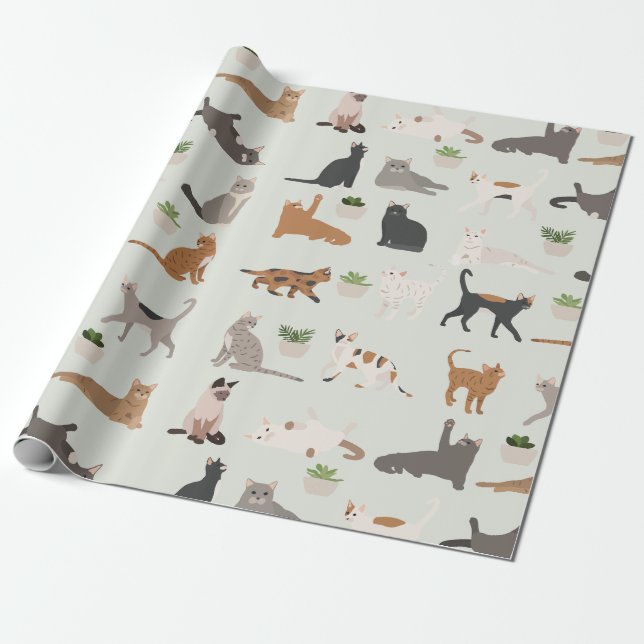 Söta katter och krukväxter  presentpapper (Utrullad)