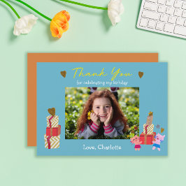 Söta katter och presenter Blå barn födelsedagsfoto Tack Kort