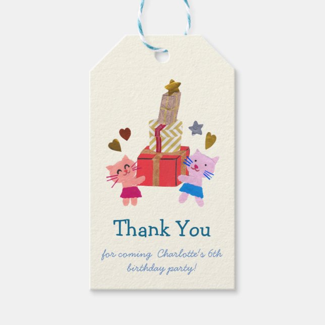 Söta katter och presenter Gul barnkalas för barn Presentetikett (Framsidan)