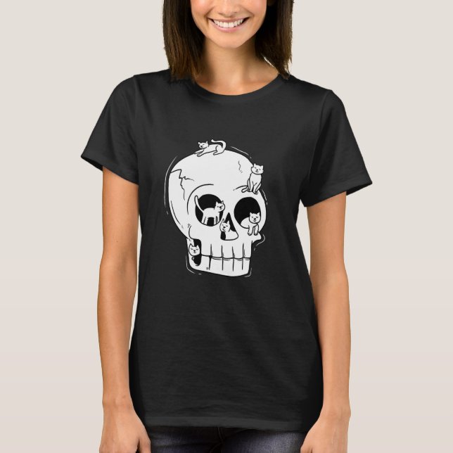 Söta katter på dödskalle t shirt (Framsida)