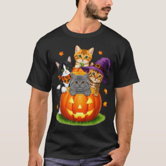 Söta Katter Pumpa Halloween Kuslig T Shirt