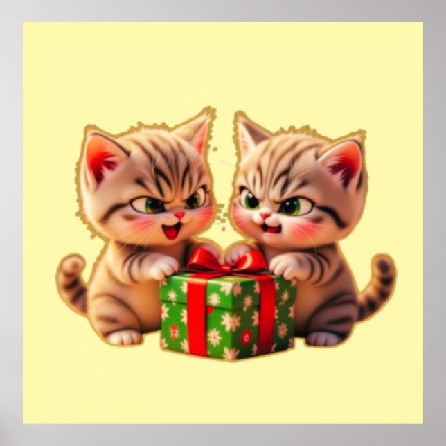 Söta Katter som Kämpar om en Julklapp – Rol Poster (Framsidan)