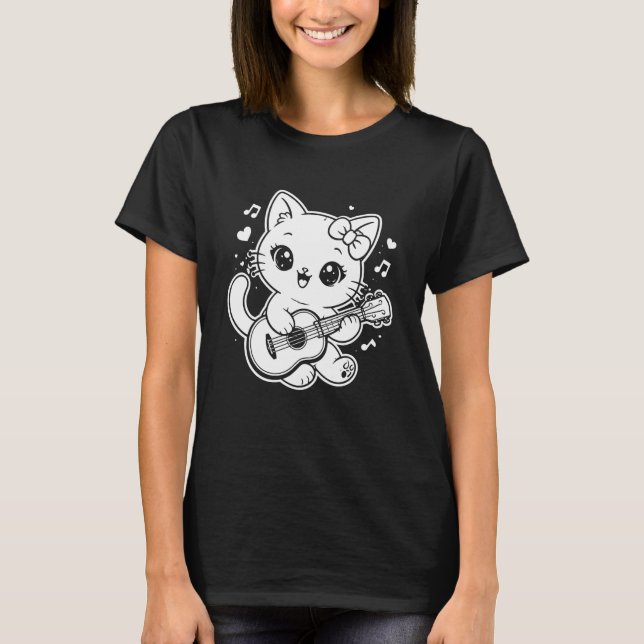 Söta Katter Spelar Ukulele Långärmad T Shirt (Framsida)