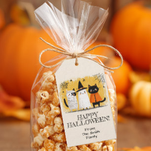Söta katters Halloweenfest Presentetikett