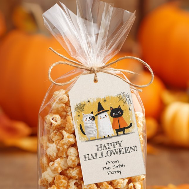 Söta katters Halloweenfest Presentetikett (Personalized Cute Cats Halloween Favor Tags)