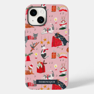 Söta katters retro jul rosa