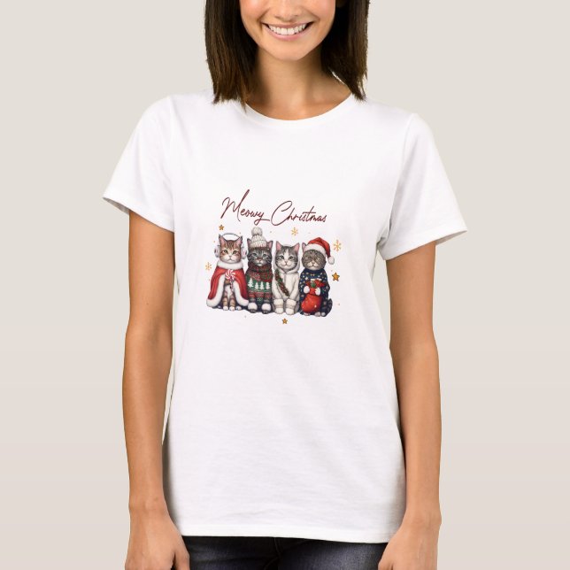 Söta Katters Typografi Skript Mjao Jul T Shirt (Framsida)