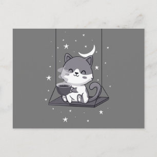 Söta kattkaffebitar, lilla katt swing koffein pres vykort