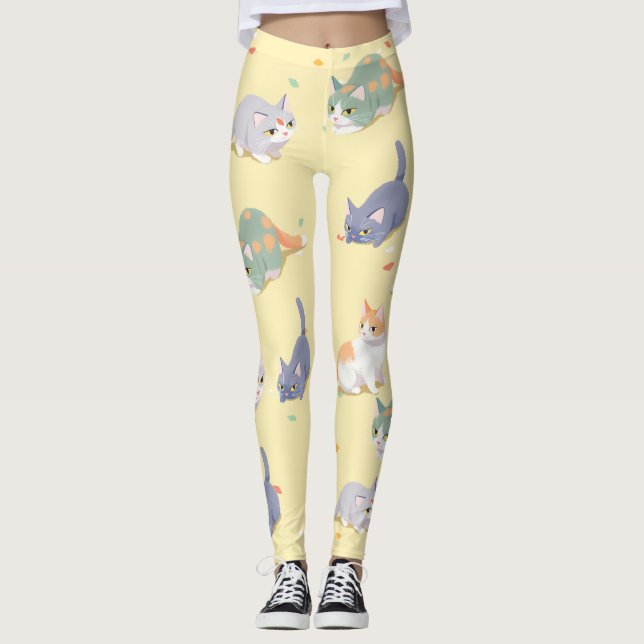Söta kattmönstrade leggings (Framsida)