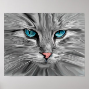 Söta Kattögon Ansikte Vatten Färg Oljemålning Kons Poster