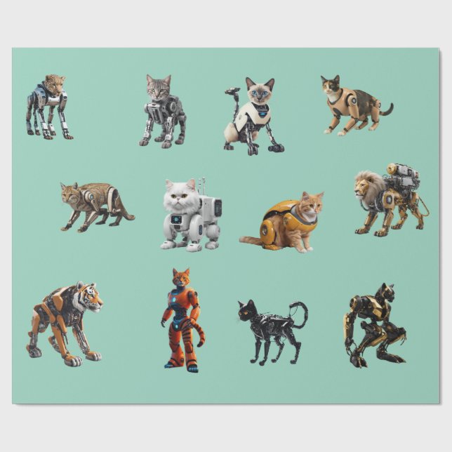 Söta Kattrobotar Presentpapper (Platt)