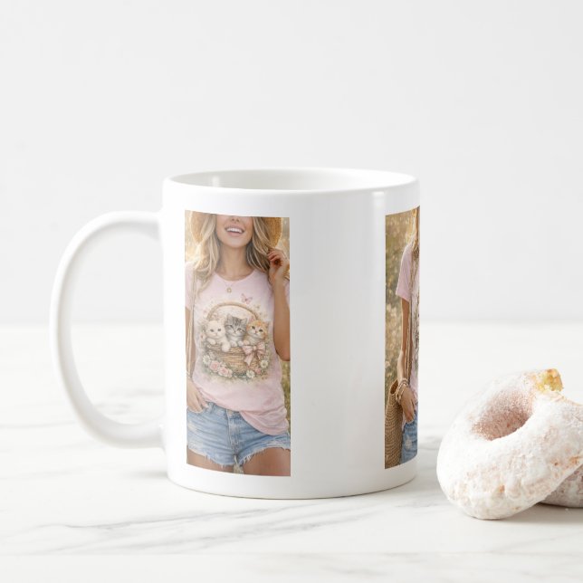 Söta Kattungar Blommig Grafik Flickor Mugg (Med munk)