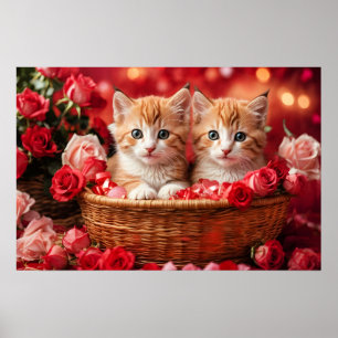 Söta kattungar i en halmkorg poster