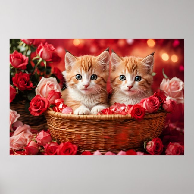 Söta kattungar i en halmkorg poster (Framsidan)