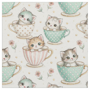 Söta kattungar i tekoppar - Barnslig kattdesignmön Tyg