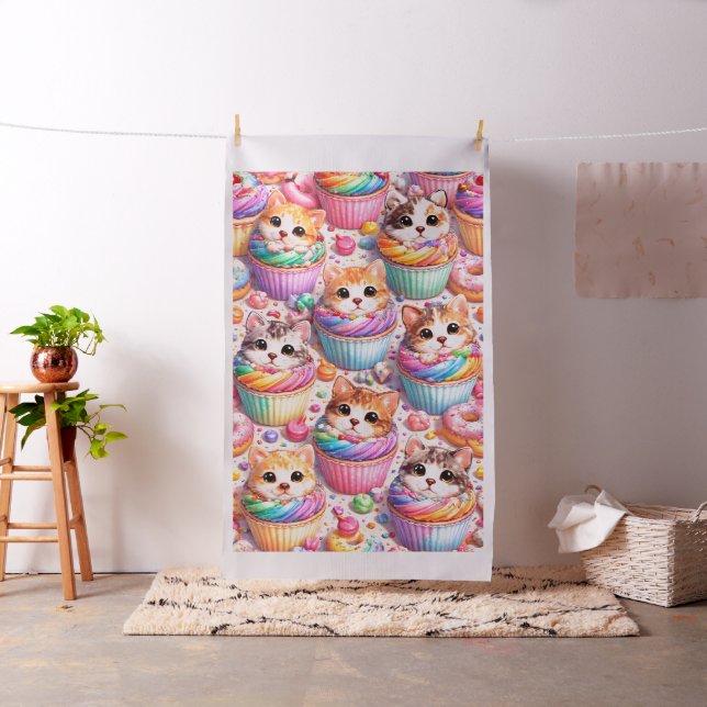 Söta kattungar och cupcakes, tyg regnbåge söt tr (In Situ)