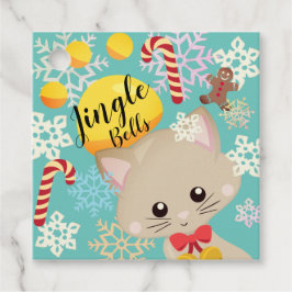 Söta kattungar och snöflingor julklappsetikett gåvor etiketter