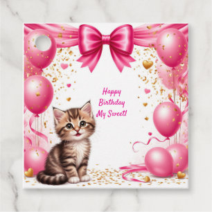 Söta kattunge födelsedagsfest ballonger 🐱 gåvor etiketter