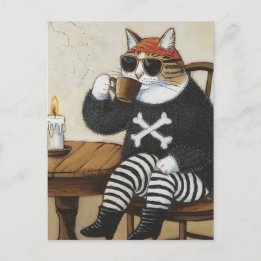 Söta Kattunge Pirat i fuzzy Black sweater Vykort