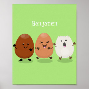 Söta kawaii ägg rolig tecknad illustration poster