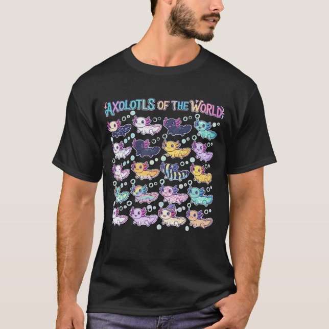 Söta Kawaii Axolotler från Hela Världen T Shirt (Framsida)