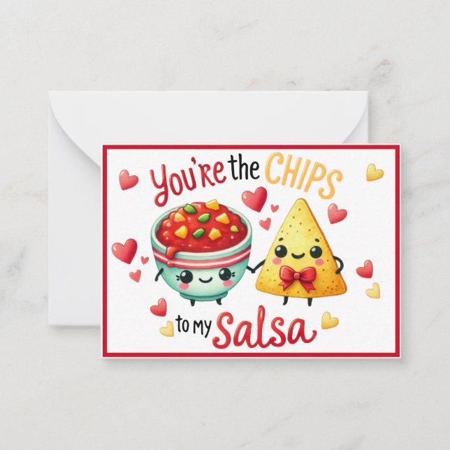Söta Kawaii Chips och Salsa Anteckningskort (Framsida)