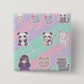 Söta Kawaii Djur Pastell Glitter Märke Knapp