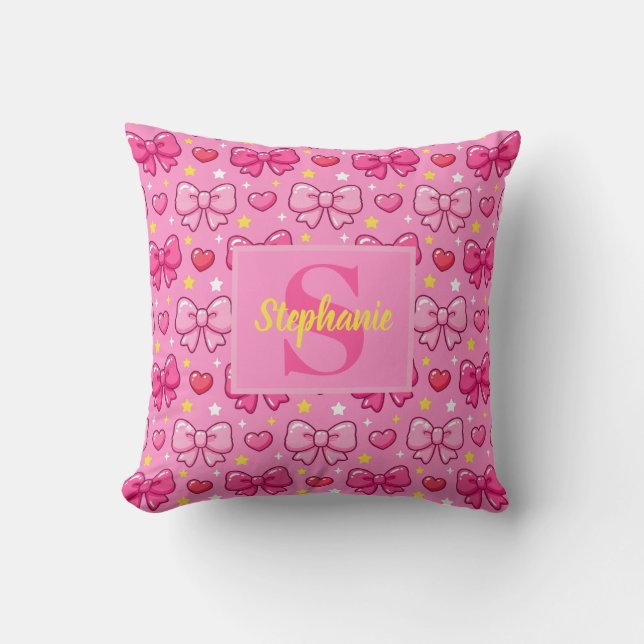 Söta Kawaii Flickiga Rosa Slingor Personlig Monogr Kudde (Framsida)