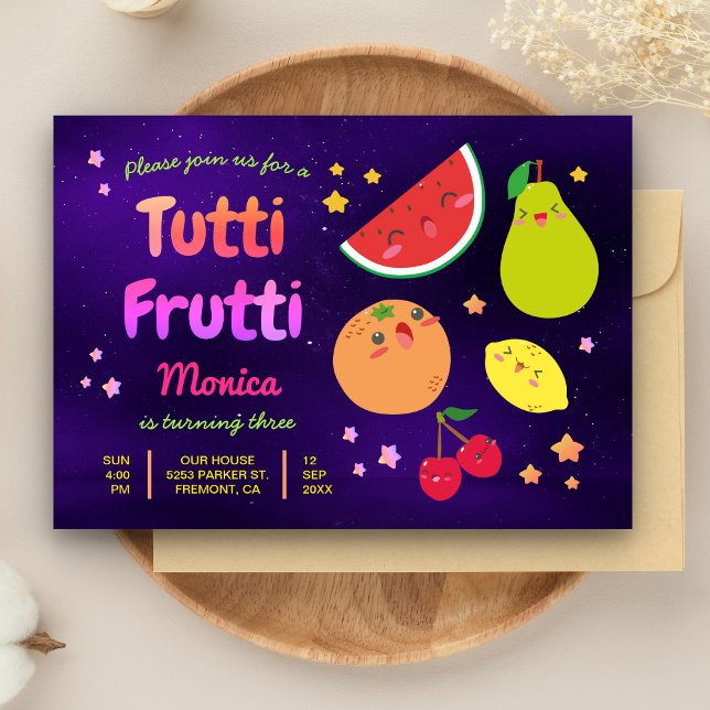 Söta Kawaii Frukter Tutti Frutti Födelsedagsfest Inbjudningar (Skapare uppladdad)