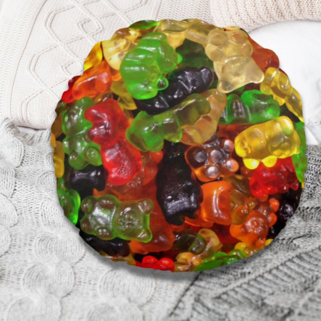 Söta kawaii-godis, färgstarka kandisbjörngummi rund kudde (cute kawaii sweets colorful candy bear gummy round pillow)