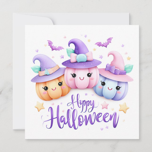 Söta Kawaii Halloween-pumpor Kort (Framsida)