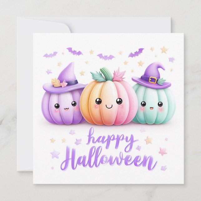 Söta Kawaii Halloween-pumpor Kort (Framsida)