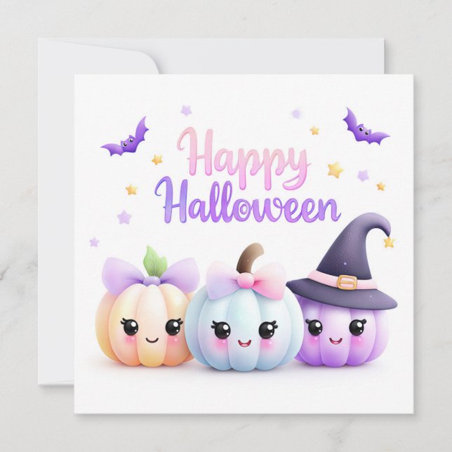 Söta Kawaii Halloween-pumpor Kort (Framsida)