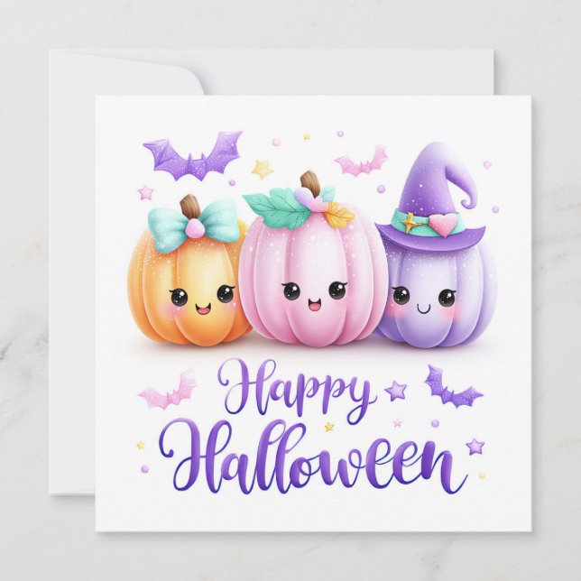 Söta Kawaii Halloween-pumpor Kort (Framsida)