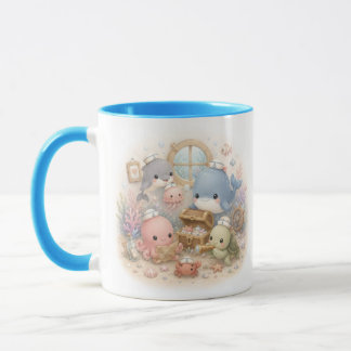 Söta Kawaii Havsdjur Under Havet Tvåtons C Mugg