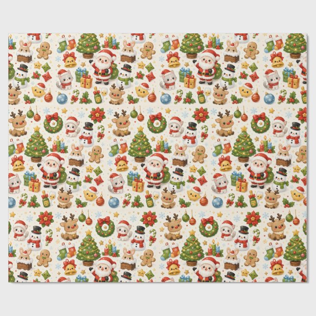 Söta Kawaii Julkaraktärer Inpackningspapper Presentpapper (Platt)