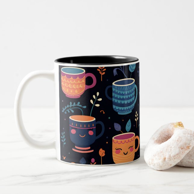 Söta Kawaii Kaffemuggar Mönster med Leende Ansikte (Med munk)