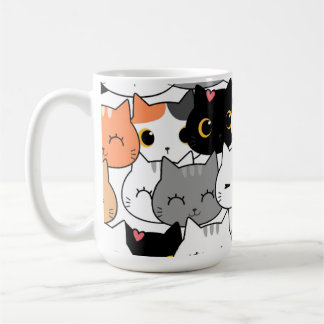 Söta Kawaii Katt Ansikten Mönster  Kaffemugg