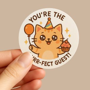 Söta kawaii Katt Party Tack rund sticket Runt Klistermärke
