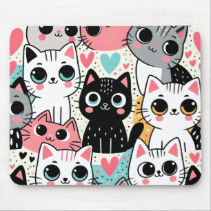 Söta Kawaii Kattansikten och Hjärtan Nyckfulla Musmatta