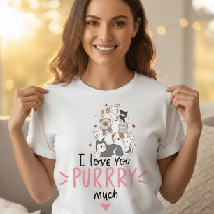 Söta Kawaii Katter Jag Älskar Dig Mycket Purr Hear T Shirt