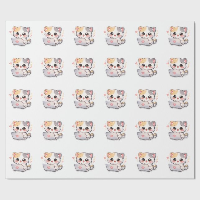 Söta Kawaii Katter Mönster Presentpapper (Platt)