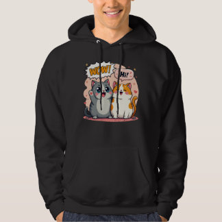 Söta Kawaii Katter Serietecknad Som Säger Wow och Hoodie