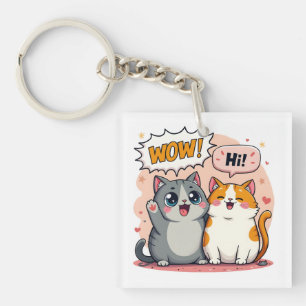Söta Kawaii Katter Serieteckning Säger Wow och Hej