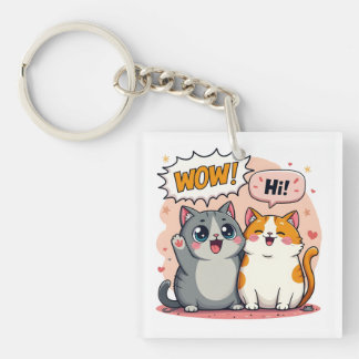 Söta Kawaii Katter Serieteckning Säger Wow och Hej